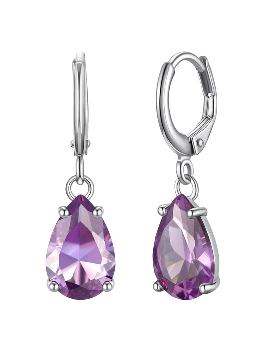 Bestyle Created Alexandrite Purple Birthstone Earrings for Women - Teardrop Earrings Small Silver Dangle Hoop Earrings for Women - Dainty Cute Earrings for Birthday Wedding Party