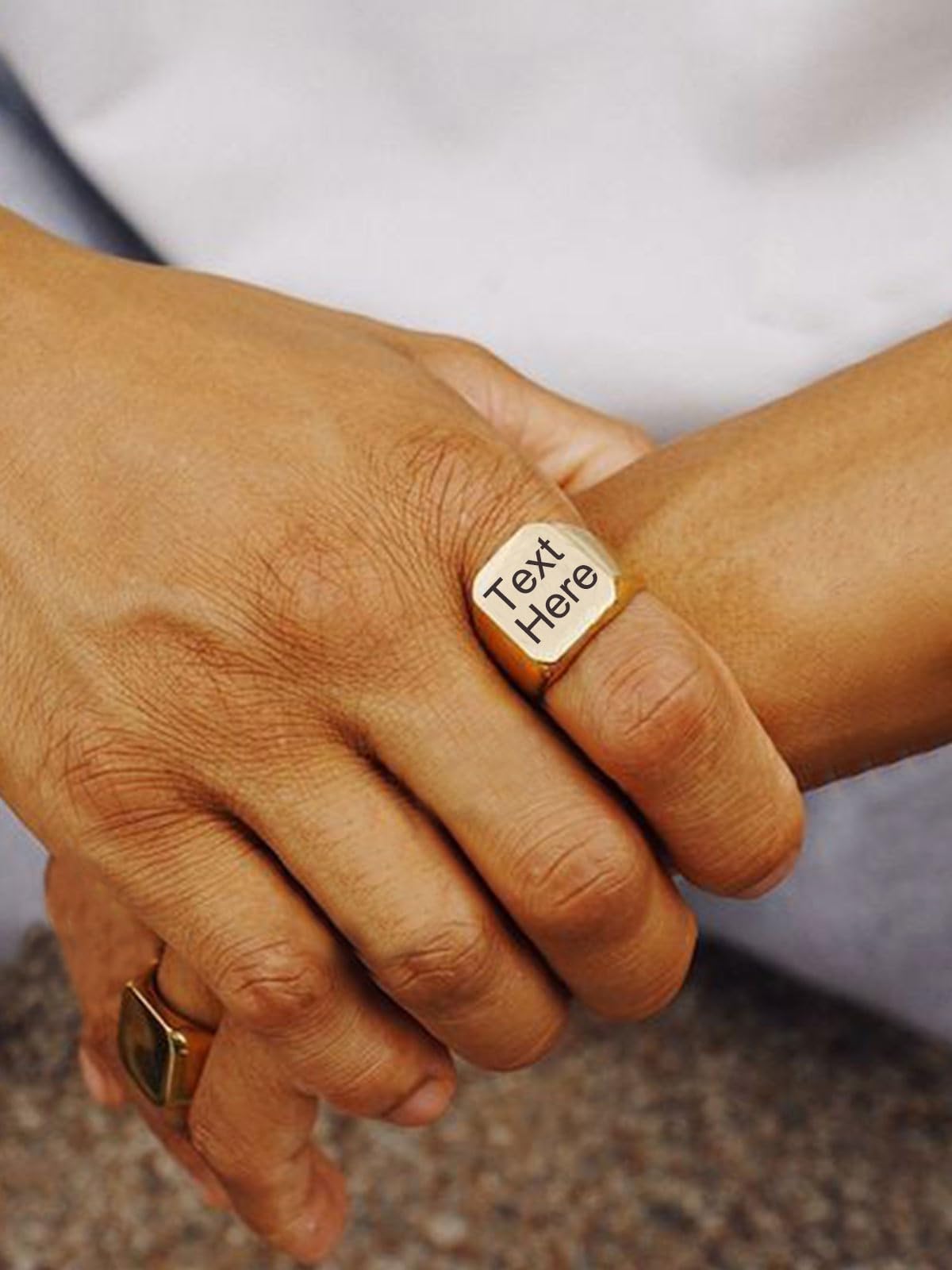 ChainsHouse Personalized Signet Biker Rings Solid Polished 18K Gold Ring for Men, Size 13