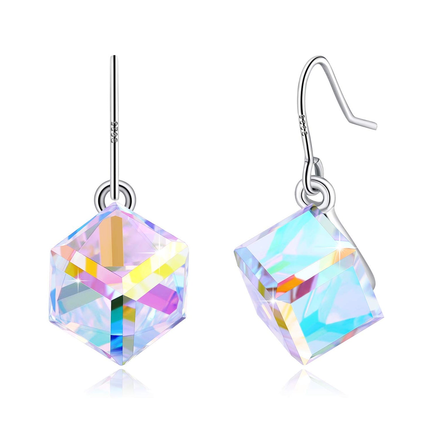PLATO H S925 Sterling Silver Aurora Cube Earrings Crystals for Women with Exquisite Unique Gift Box Dainty Jewelry for Anniversary Valentine's Mother's Day