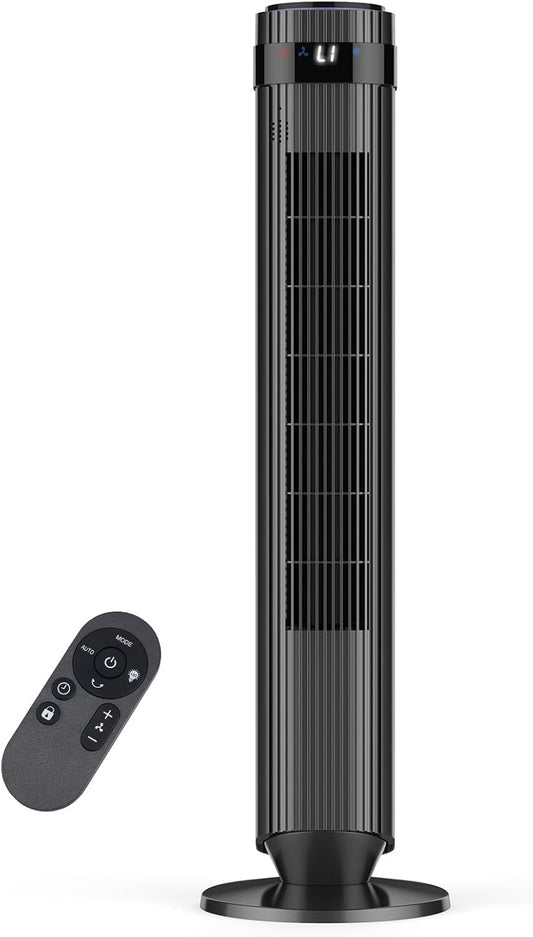 OLIXIS Tower Fan - Quiet 28dB Bladeless Oscillating Fan with Remote, 12H Timer, 5 Speeds | Black