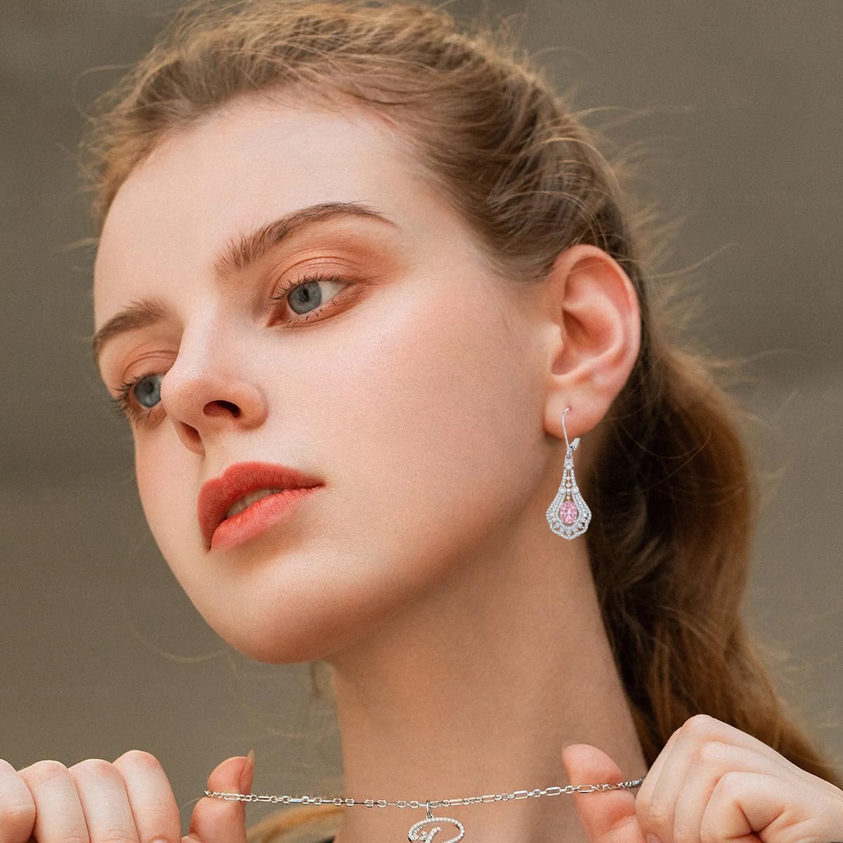 Lvoryance 1.5CT Created Pink Tourmaline Earrings 925 Sterling Silver 6mm * 8mm Oval Cut October Birthstone Drop Earrings for Women