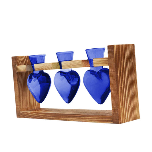 BooGaeio 3 Pieces Hydroponic Vase Glass Flower Vase with Wooden Stand Tabletop Planter Plant Terrarium Decorative Vase Multipurpose Plant Propagation, Blue