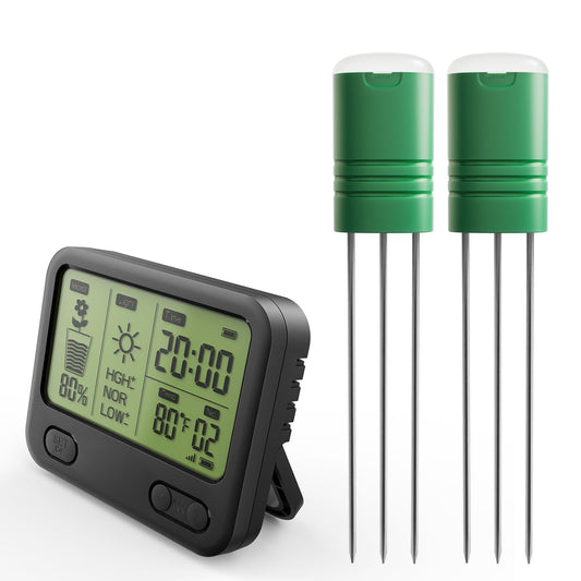 Nexuslab Wireless Soil Moisture Meter with LCD Receiver – 3‑Probe 3‑in‑1 Sensor (Moisture, Temperature, Light), 230 ft RF Range, Waterproof, Long Battery Life for Indoor/Outdoor Plants and Gardens