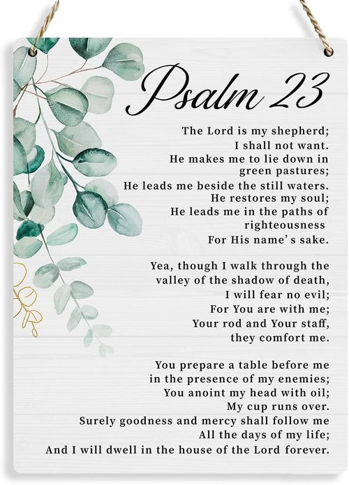 BELLOWDEER Bible Verse Wall Art - Inspirational Psalm 23 Wooden Sign for Home & Office | 8x10 Inches