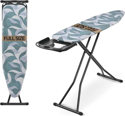APEXCHASER Foldable Ironing Board - Full Size with Heat Resistant Cover & 7-Lever Height Adjustment | Blue 14x54