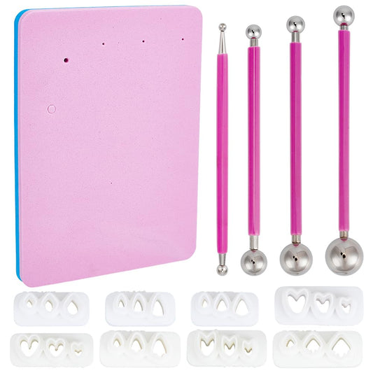 BENECREAT 4 Sizes Double-Ended Stainless Steel Ball Stylus, Mini Petal Clay Cutters Kit with 8 Shapes Polymer Clay Flower Molds for Polymer Clay Jewelry Wreath Earrings Making
