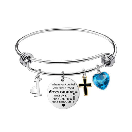 bifriend Inspirational Bracelet for Women, Initial Letter Charm bracelet for Female Cross Motivational Gifts for Her Daughter Sister Friends Back to School Birthday Christmas Presents (I)