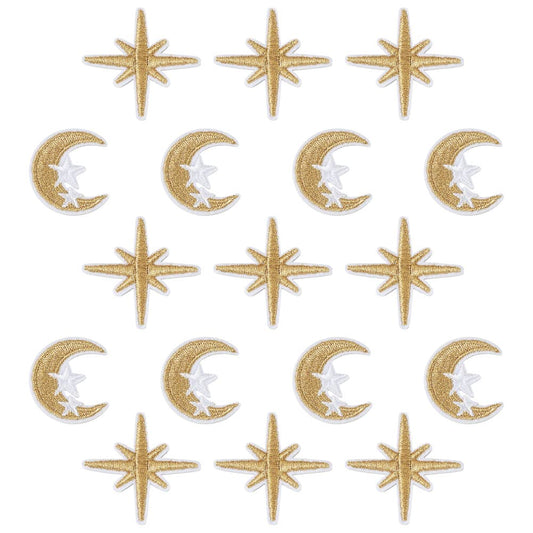 Beadthoven 40pcs Moon Star Embroidery Iron On Patch Mixed Celestial Sew On Patch Embroidered Badge Applique Patch Embellishment for Clothes Bags Jeans Hat Shoes Sewing Accessory DIY Craft