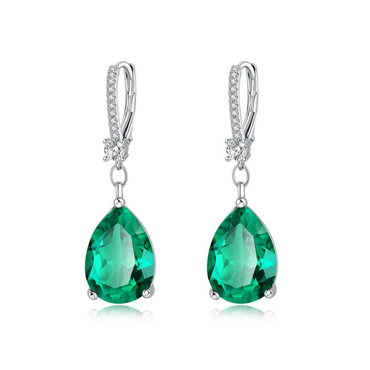 BAMIKI Sterling Silver Teardrop Leverback Dangle Earrings for Women Hypoallergenic, 10×14mm Pear Emarald Birthstone Green Cubic Zircon Drop Earrings Trendy Jewelry Gifts for Wife Daughter Mother