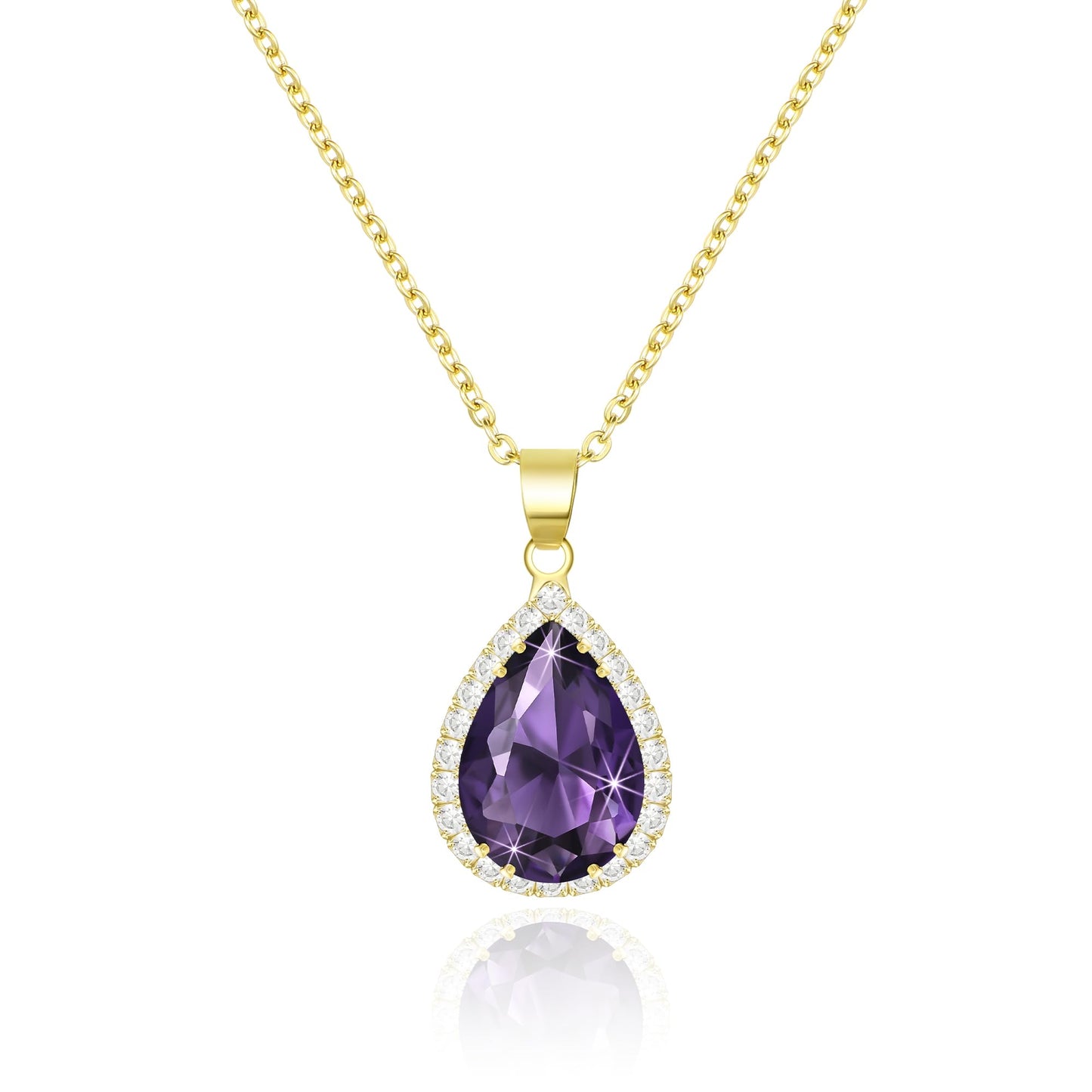Linawe Amethyst Crystal Chain Necklace for Women Trendy, Purple Imitation Diamond Cubic Zirconia Rhinestone Birthstone Pendant Necklace, Moonstone Moissanite Boho Jewelry Set