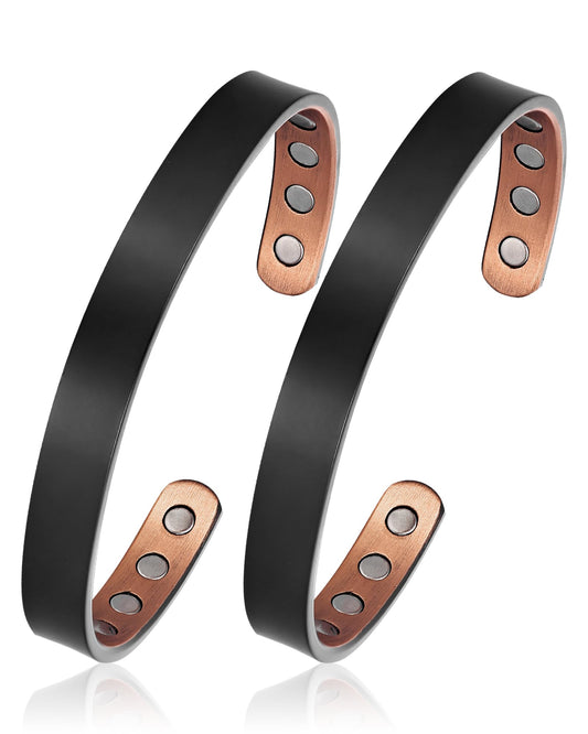 BioMag 2Pcs Copper Bracelets for Women Men, 99.99% Pure Copper Cuff Bangle with 8 Pcs Magnets with 3500 Gauss Magnets, Adjustable Size, Simple and Stylish Design