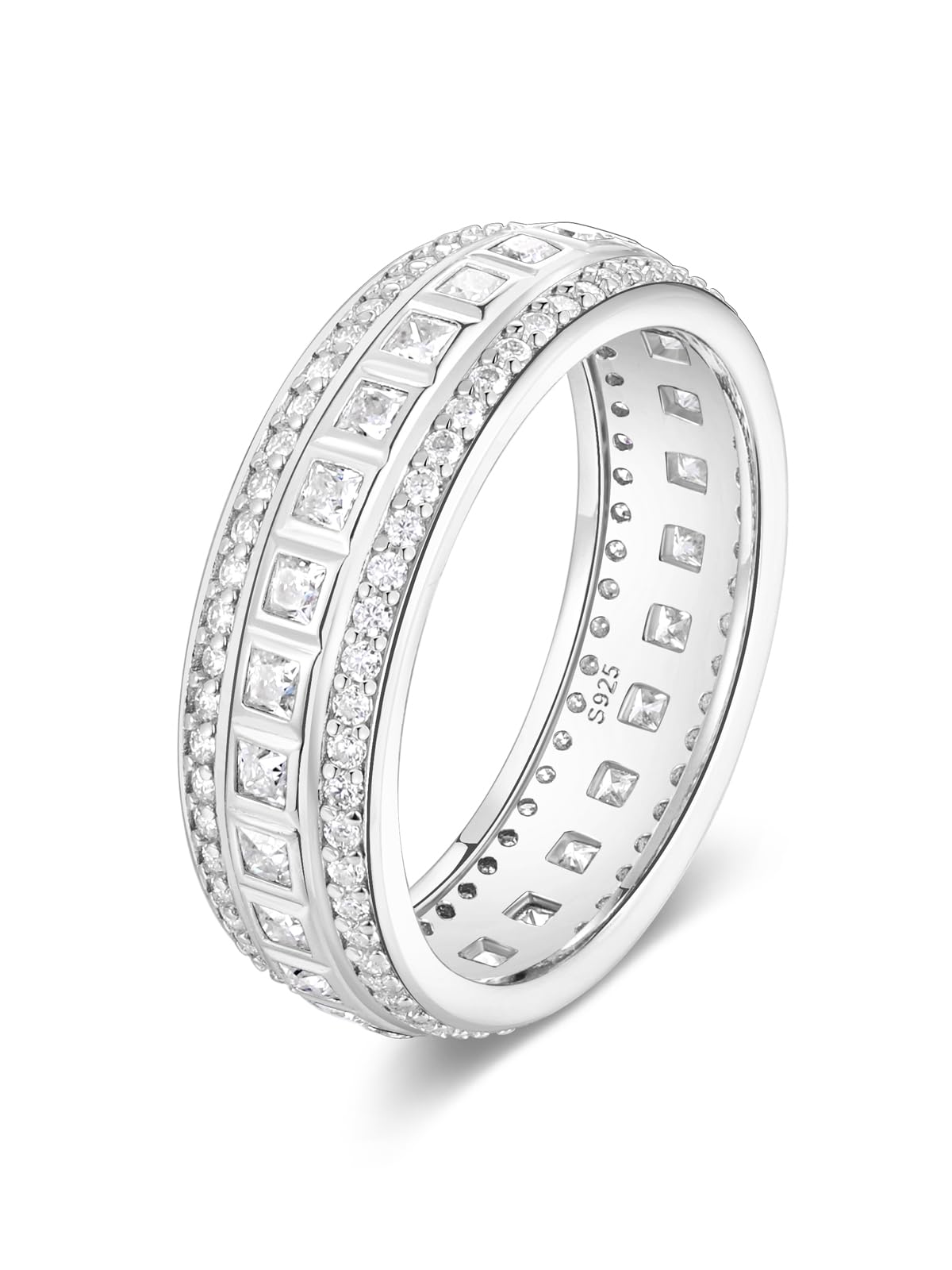 Frbod Eternity Moissanite Band for Women Men Channel Set Diamond Ring Silver White Gold Plated Rings Size 7