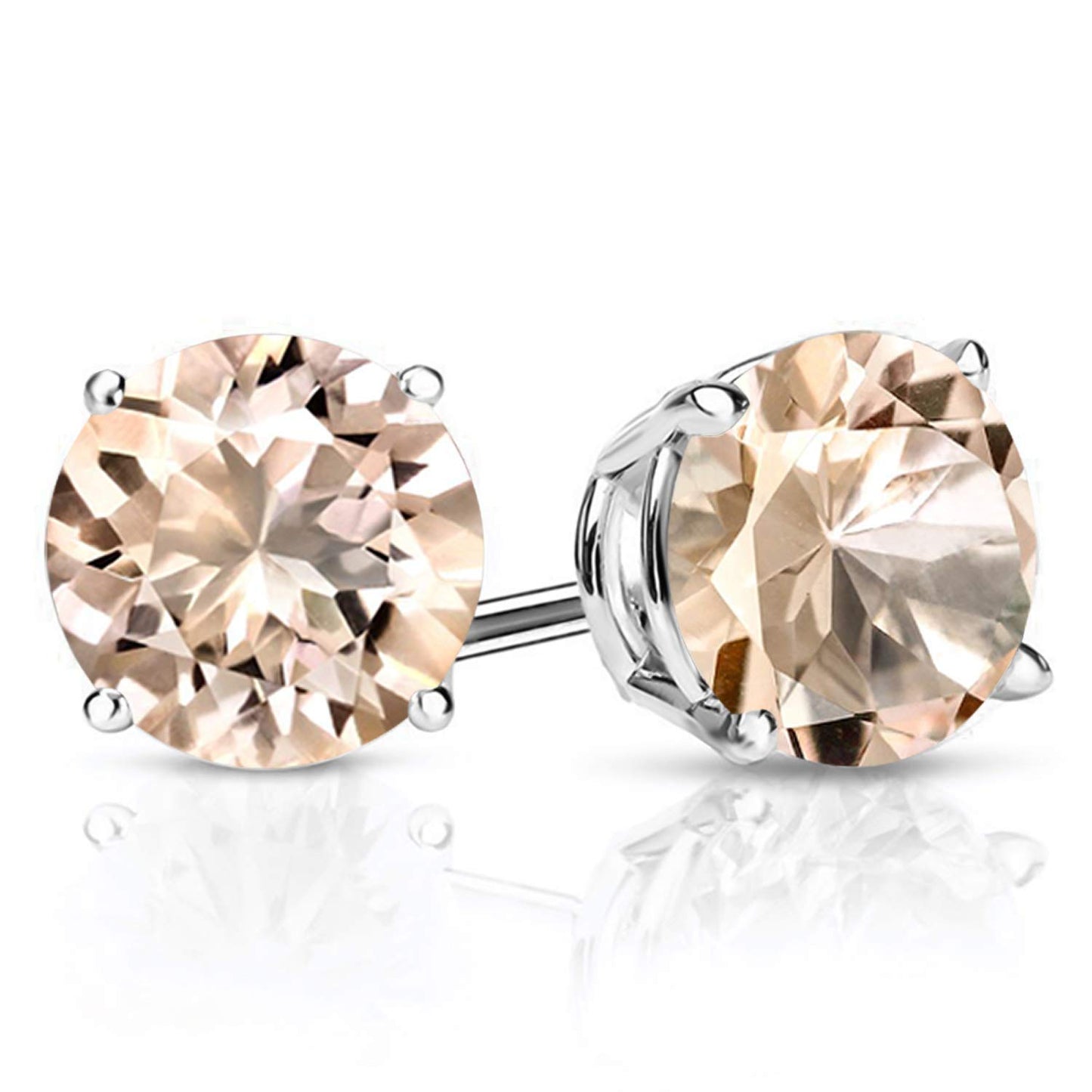 Gem Stone King 2-4 Cttw Round Gemstone Birthstone Stud Earrings For Women Men | 925 Sterling Silver | Round 7MM | Fine Jewelry Gifts for Women Her Mom Wife Men | Morganite-October
