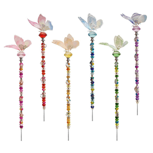 200Pcs DIY Butterfly Garden Stakes Kit - Fairy Wand Garden Stake Beads Kits, Fairy Garden Accessories Kit for Outdoor, Beadable Items (Butterfly)