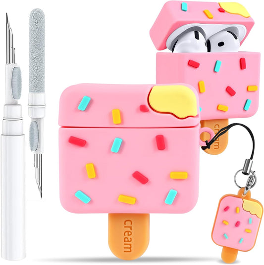 Boaretiu 4th 4th (2024) 3D 4 for Airpods Case - with Keychain and Cleaner Kit for AirPods Generation Case Ice Cream