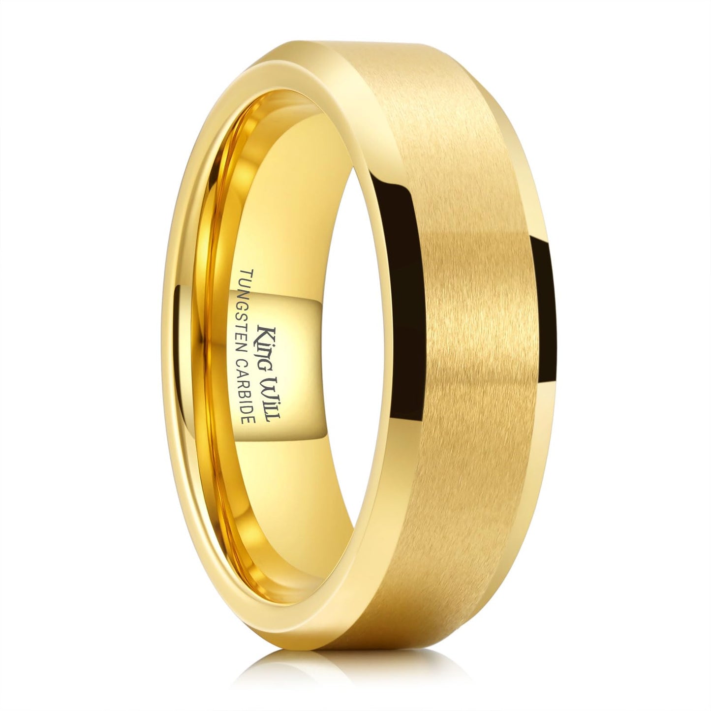 King Will 7mm Basic Tungsten Rings For Men Gold Wedding Band Polished Edge Brushed Matte Promise Ring Comfort Fit (Size 11)