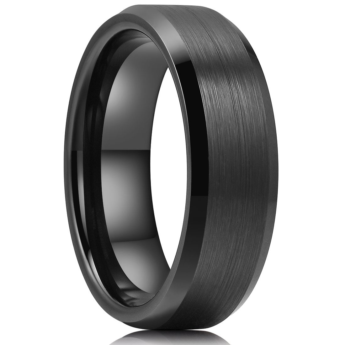 King Will 7mm Men's Black Wedding Ring - Brushed Matte Surface, Beveled Polished Edge, Comfort Fit Size 13