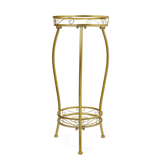 Kavlium Plant Stand Indoor Outdoor，Tall Gold Metal Rustproof Stable Plant Stands，2 Tier 27.1 inch Multiple Plant Rack Holder Rack Flower Pot Stand Heavy Duty Plant Shelf (Gold)