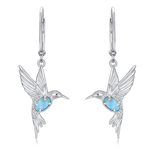 BETHZA Hummingbird Earrings 925 Sterling Silver Genuine Larimar Hummingbirds Drop Dangle Earring Animal Jewelry Gifts for Women