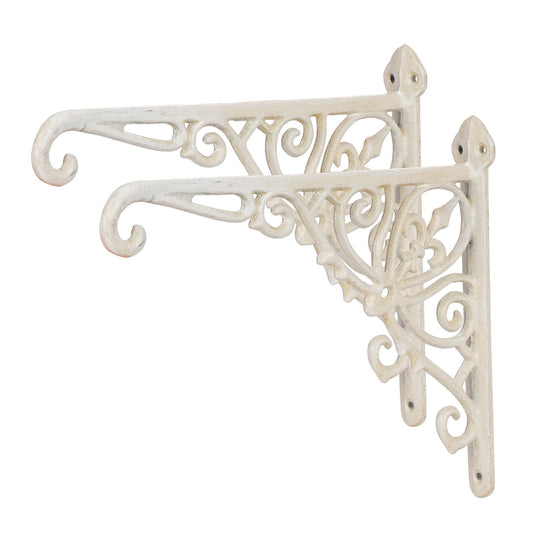 Sungmor Decorative Cast Iron Wall Bracket for Hanging Baskets – 2 Pack Heavy Duty Plant Hanger Hook for Outdoor/Indoor Use – Vintage White Metal Hanging Bracket for Lanterns, Bird Feeders, Signs