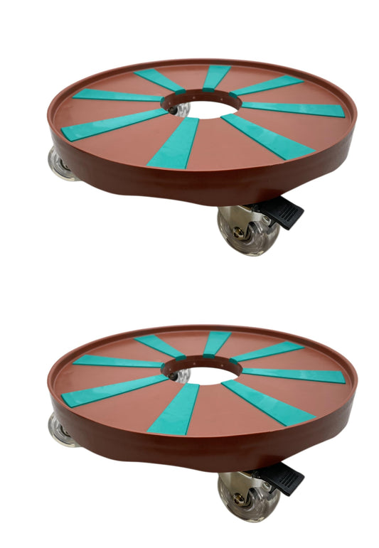 ROLLY GREENS™ Plant Caddy, 12”, Engineering Grade Plastic, Urethane Wheels with Locking Mechanism, 250 lb. Load Capacity, Anti-Skid Surface, for Indoor/Outdoor use. (2, Brown-Ocean)