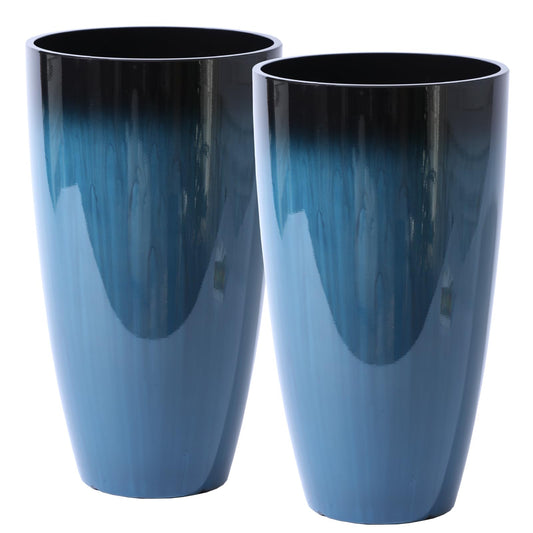 Plant Pots Large Plastic Planters 2Pack Glossy Blue Outdoor Tall Planter Plant Containers for Garden,Patio,Porch,Front Door,Backyard,Corner Decor Planters For Plants With Drainage Hole & Insert Shelf