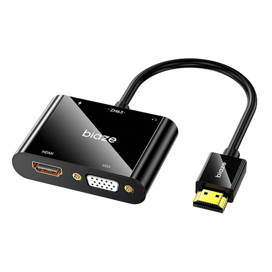 1080P HDMI to VGA and HDMI Adapter, Dual Output Video Converter with Audio, USB-Powered HDMI Splitter for Laptop, TV