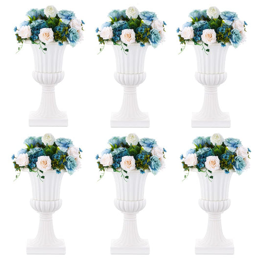 NUPTIO Plastic Urn Planters White - 6 Pcs 19.7 Inch Tall Large Urns Planter Outdoor for Plants - Garden Classic Flower Vase Plant Pots - Porch Front Pedestal Pot Resin Grecian Vases