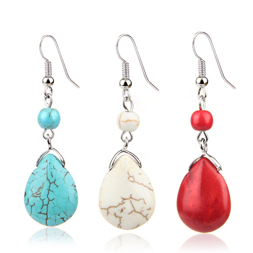 Double Lapis Lazuli Drop Earrings Natural Stone Round Bead Dangle Earrings for Women Fashion Jewelry Gift¡­ (G:white)