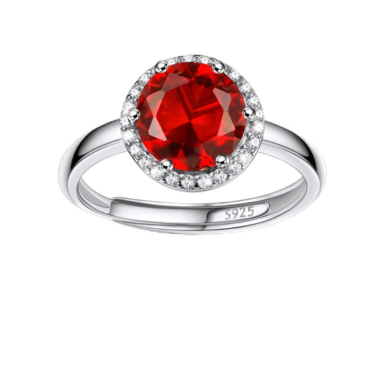 Bestyle 925 Sterling Silver Love Round Cut Gemstone Shiny Cubic Zirconia Rings, Brilliant Created July Ruby CZ Birthstone Rings for Women, Promise/Statement Ring Great Jewelry Gift