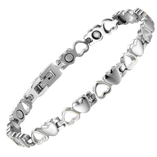 BioMag Magnetic Bracelet for Women,Titanium Steel Wristband Brazaletes Solid Pure Copper Valentine's Day Gift for Her Jewelry Gift with Adjustable Tool Birthday Gifts (Silver)