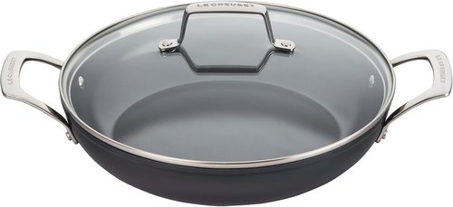 Le Creuset Non-Stick Ceramic Shallow Braiser - 3.5 Qt with Glass Lid for Easy Cooking