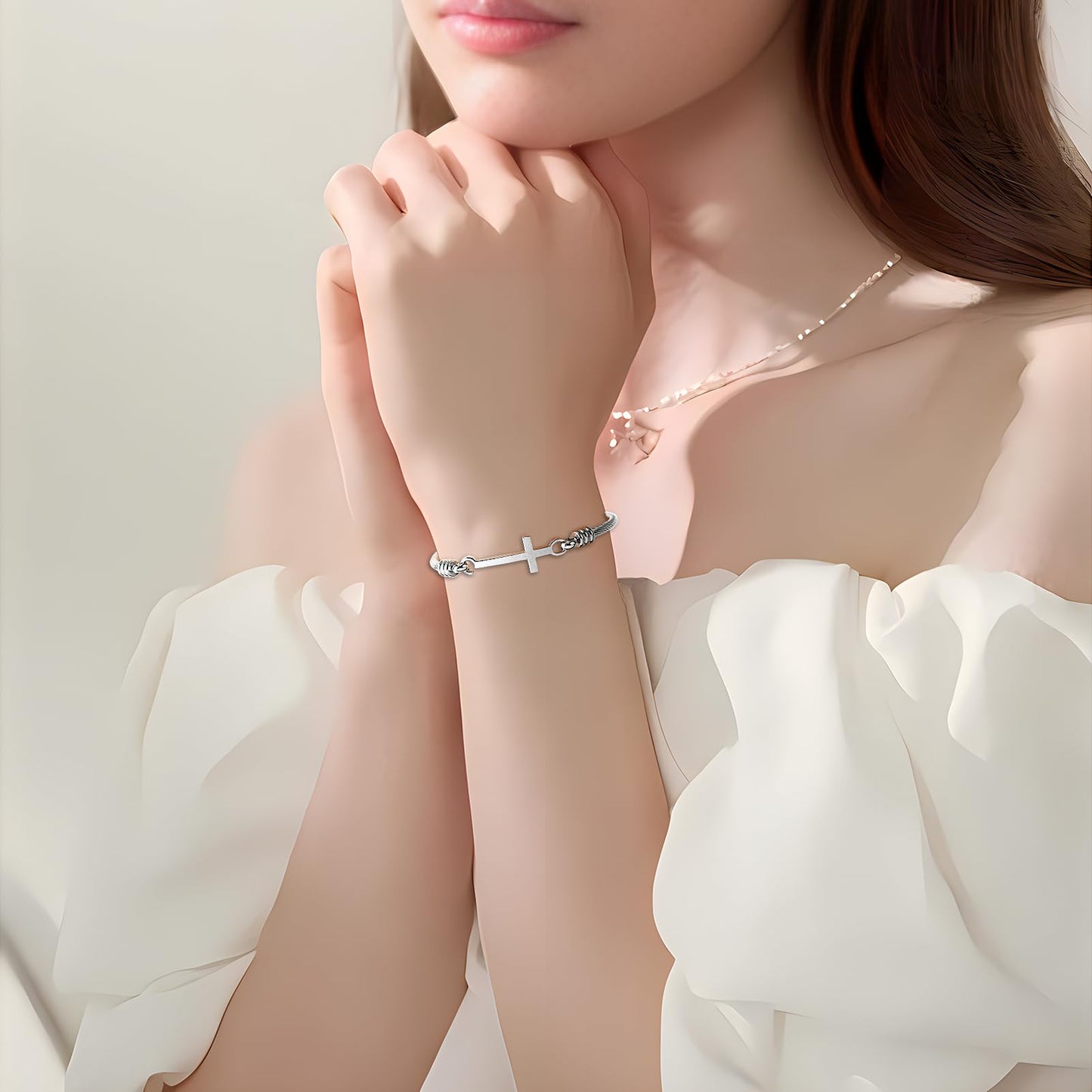 DS Religious Gift for Her Christian Cross Bracelet Bible Verse God is Within Her She Will Not Fall Inspirational Bracelets For Women Stainless Steel Jewelry Gift To Daughter Best Friend (Cross bracelet-Silver 12)