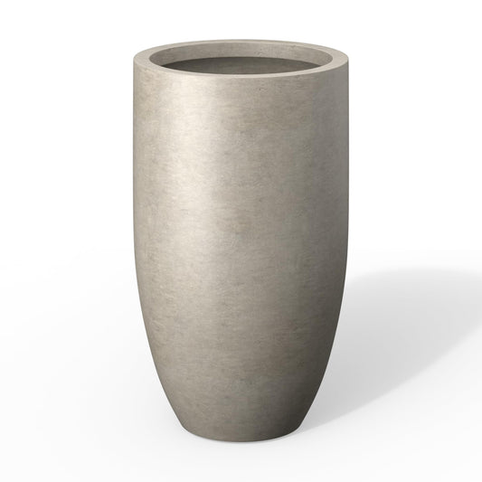 Kante 24" Tall Round Concrete Planter, Large Oval Plant Pot with Drainage Hole & Rubber Plug for Indoor Outdoor, Modern Weathered Beige Decor for Home Garden Patio