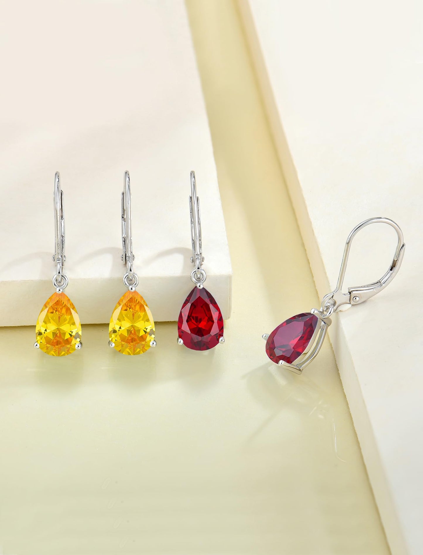 YL 925 Sterling Silver Teardrop Dangle Drop Earrings for Women 7x10 MM Solitaire Created Topaz Leverback Jewelry