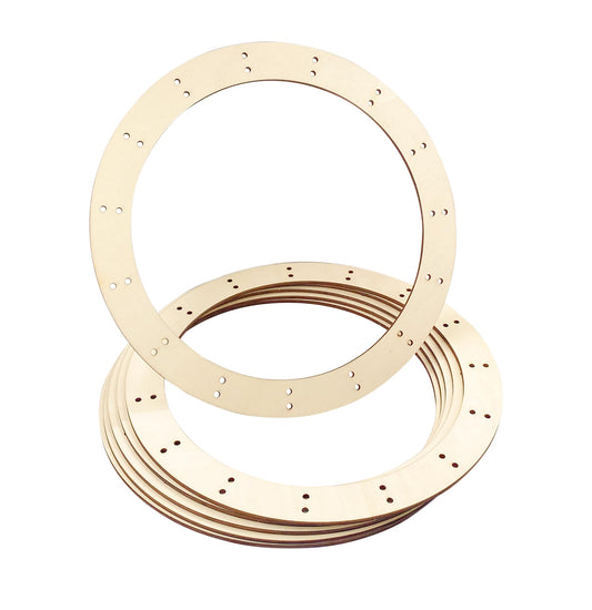 14 Inch 6 Pack Unfinished Wooden Wreath Rings Crafts Hanging Floral Hoop Garland Wood Wreath Frames for Home Decor (0.15 inch Thick,with 30 Holes)