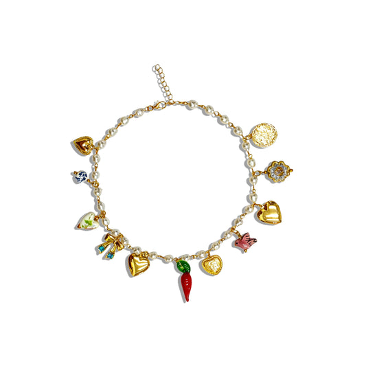 BlingNook Gold Charms Necklace For Women, Colorful Charm Beachy Fish Conch Seashell Heart Pepper Cool Ocean Layered Stackable Summer Holiday Jewelry (Red Pepper)