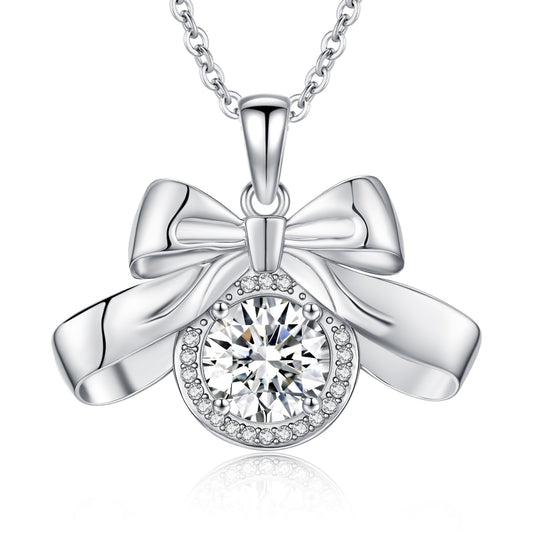 3 Carat Moissanite Necklace 925 Sterling Silver Jewelry 5A Cubic Zirconia Bow Pendant Necklace Gifts for Mom Women Girlfriend Grandma Lover Her Wedding Birthday Anniversary Engagement Valentine's Day