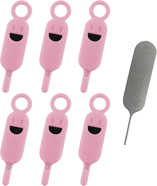 6 Set Lilaly Pcs SIM Card Removal Tool SIM Ejector Pin and Card Tool Cute Silicone SIM Card Needle Tool, Pink