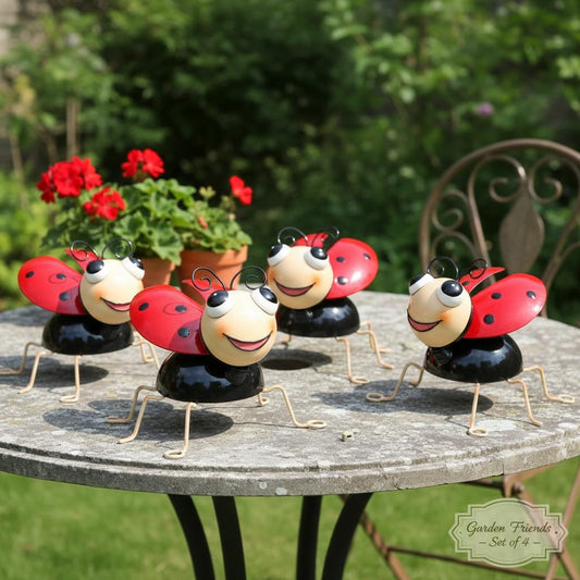 Cruis Cuka Metal Yard Art Garden Decor for Outside Cute Red Ladybugs Lawn Patio Ornaments Backyard Decorations Garden Gifts for Mom - Set of 4