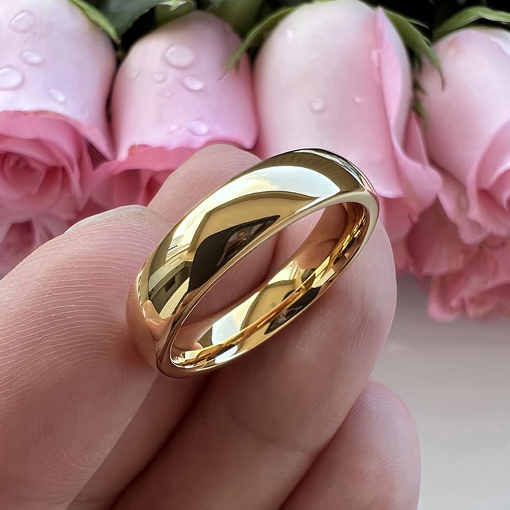 TUTISS 6mm Gold Tungsten Rings for Men Women Engagement Wedding Bands Domed Polished Comfort Fit Size 11