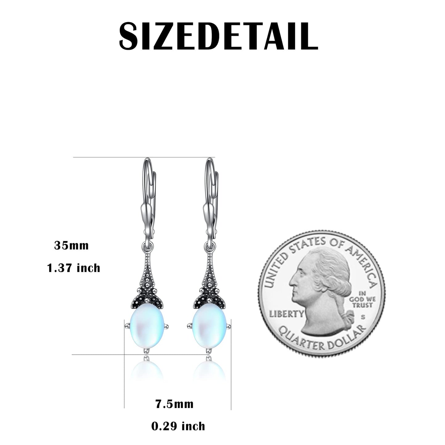 Moonstone Earrings Sterling Silver Vintage Leverback Drop Dangle Earrings with June Birthstone Earrings, Birthday Christmas Anniversary Jewelry Gifts for Women