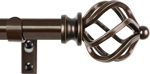 KAMANINA Adjustable Bronze Curtain Rod - 32 to 58 Inch | Stylish Twisted Cage Finial Design