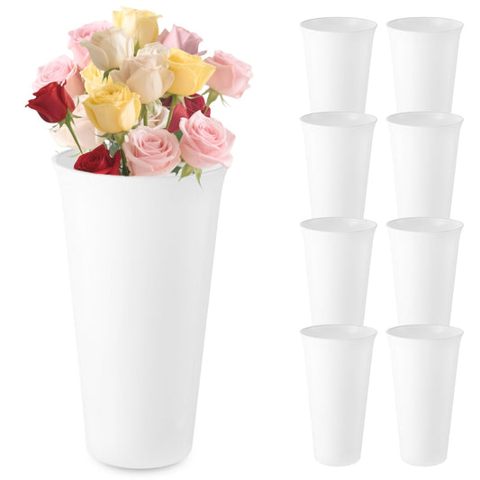 8 Pack Modern Round Vases Flower Buckets, 9.84 Inch Plastic Floral Flower Vases for Centerpieces Floral Display Decorative Buckets Table Home Bridal Shower Wedding Festival Decorations