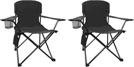 Folding Camping Chair, 225lb Capacity, Includes Cup Holder & Side Storage Bag, 5.5lbs Portable for Beach, Camping, Sport,2PCS Black