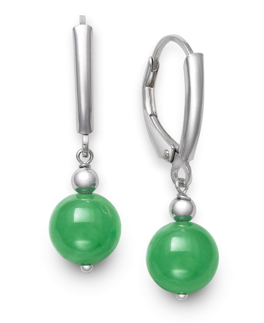 Belacqua Natural Green Jade Lever Back Drop Dangle Earring in Sterling Silver, Leverback Closure, Fashion Jewelry for Women, Gift Box Included