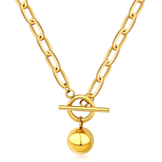 BONJOULRY Chunky Gold Necklace for Women, 18K Waterproof Heart Necklace Statement Necklace Gold Charm Necklace Chunky Jewelry Paperclip Chain Choker Gift for Women (Golden Ball)