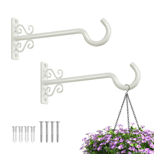 BOLITE Plant Hangers, 8 Inch Plant Hooks for Wall Indoor Outdoor, Metal Hooks for Hanging Hummingbird Feeders, Bird Feeders, Planters, Lanterns, Wind Chimes, 2 Pack, White, Gifts for Women Men