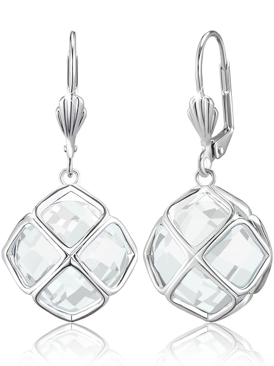 Big Clear Crystal Dangle Earrings for Women (Apr-Diamond-White Gold)