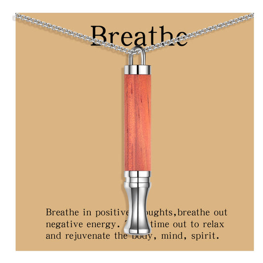 BOLAGTIER Mindful Breathing Necklace: Natural Wood Fidget Charm for Anxiety Relief & Quit Smoking Aid, Stainless Steel Sensory Pendant to Calm Your Mind (Steel)